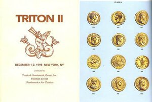 obverse: CNG - Freeman & Sear – NAC -  NewYork, Dec. 1-2, 1998. Triton II. Pp. 247, 16 colour plates, all coins illustrated. 1206 ancient coins among 1331 lots. Many enlargements throughout. 547 Greek coins, 23 aes grave, 60 Roman Republican coins 359 Roman Imperial, etc.