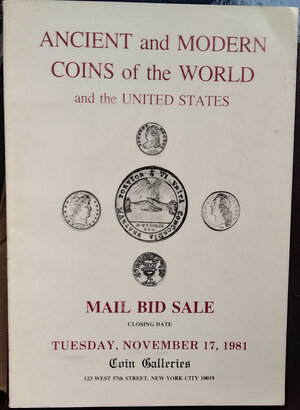 obverse: COIN GALLERIES – 17 november 1981. Ancient and modern coins of the world and the United States. Pp. 169, Nn. 2404, tavv. 17
