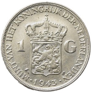 reverse: OLANDA. Wilhelmina (1890-1948) 1 gulden 1943. Ag. KM#16. qSPL