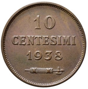 reverse: SAN MARINO. Vecchia monetazione (1864-1938) 10 centesimi 1938. Gig. 36; Pag. 376. Cu. SPL