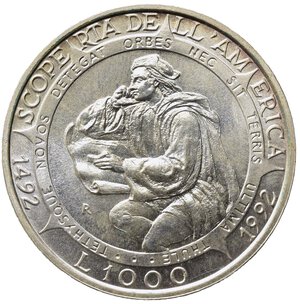 reverse: SAN MARINO. 1000 lire 1992. Ag. FDC