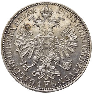 reverse: AUSTRIA. Francesco Giuseppe I (1848-1916). 1 Fiorino austro ungarico 1861 A. Ag. Km# 2219. SPL