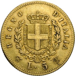 reverse: REGNO D ITALIA - VITTORIO EMANUELE II, 5 Lire 1865