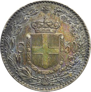 reverse: REGNO D ITALIA - UMBERTO I, 1878-1900, 50 CENTESIMI 1892