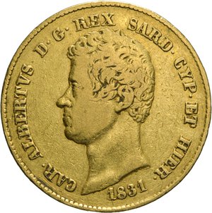obverse: REGNO DI SARDEGNA - CARLO ALBERTO, 1831-1849, 20 LIRE