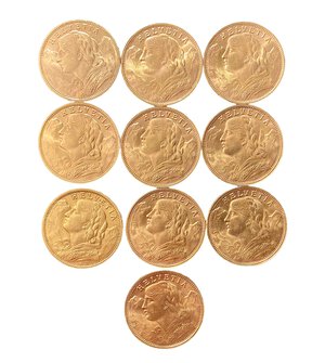 obverse: SVIZZERA - Lotto di 10 monete da 20 Franchi svizzeri