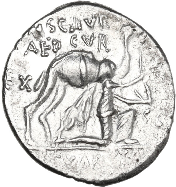 M. Aemilius Scaurus and Pub. Plautius Hypsaeus. . AR Denarius, 58 BC