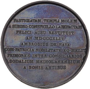 reverse: Medaglia 1844 per il restauro del duomo e l innalzamento della madonnina di Milano da parte di Ambrogio Nava