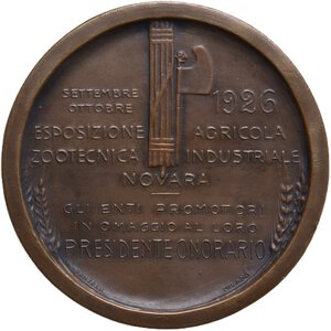 reverse: Medaglia premio 1926 conferita dagli enti promotori al loro presidente onorario in occasione dell esposizione agricola zootecnica industriale di Novara