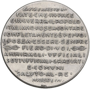 reverse: Benito Mussolini (1883-1945).. Medaglia 1934 per il discorso del Duce a Gaeta
