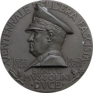 obverse: Benito Mussolini (1883-1945).. Medaglia per il Ventennale, 1942