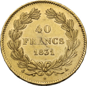 reverse: France.  Louis Philippe I (1830-1848). . 40 francs 1831 A, Paris mint