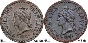 obverse: France. Lot of two (2) coins: centime 1848 and centime 1849