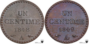 reverse: France. Lot of two (2) coins: centime 1848 and centime 1849
