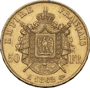 reverse: France.  Napoleon III (1852-1870).. 50 francs 1862 A, Paris mint