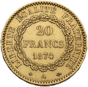 reverse: France.  Third republic (1870-1940).. 20 francs 1874 A, Paris mint