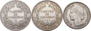 obverse: French Indochina. Lot of three (3) coins: piastre de commerce 1898, piastre du commerce 1922 and piastre 1931