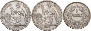 reverse: French Indochina. Lot of three (3) coins: piastre de commerce 1898, piastre du commerce 1922 and piastre 1931
