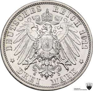 reverse: Germany.  Wilhelm II (1888-1918). 3 mark 1911 F, Stuttgart mint