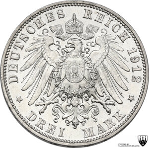 reverse: Germany.  Friedrich August III (1904-1918). 3 mark 1912 E, Muldenhutten mint