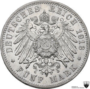 reverse: Germany.  Wilhelm II (1888-1918). 5 mark 1913 F, Stuttgart