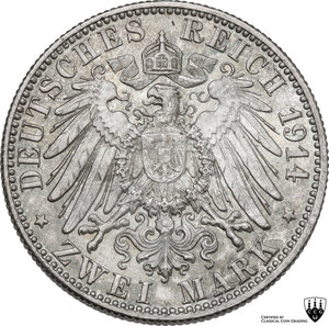 reverse: Germany.  Wilhelm II (1888-1918). 2 mark 1914 F, Stuttgart