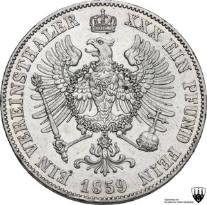 reverse: Germany. Prussia..  Friedrich Wilhelm IV (1840-1861). AR Thaler 1859