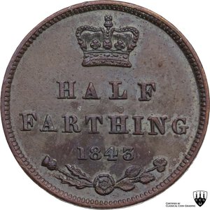 reverse: Great Britain.  Victoria (1837-1901). AE 1/2 Farthing 1843