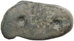 obverse: Aes Premonetale.. AE stylized Knucklebone (Astragalus), decorated with two engraved dots flanking two notches, 6th-4th century BC
