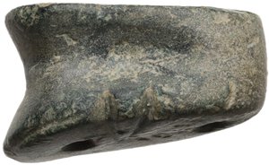 reverse: Aes Premonetale.. AE stylized Knucklebone (Astragalus), decorated with two engraved dots flanking two notches, 6th-4th century BC