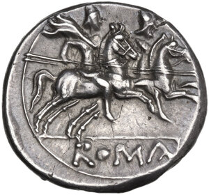 reverse: Anonymous. AR Denarius, uncertain Lucanian mint (Venusia?), 209 BC