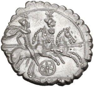 reverse: Six-spoked wheel series.. AR Denarius, 209-208 BC (Sicily?)