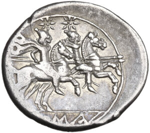 reverse: Anonymous. AR Denarius, uncertain Lucanian mint (Venusia?), 210 BC