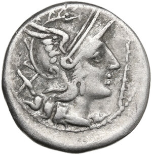 obverse: Staff and feather series. AR Denarius, uncertain Spanish mint (Tarraco?), 201 BC