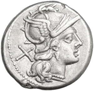 obverse: Cn. Domitius Ahenobarbus.. AR Denarius, 189-180 BC