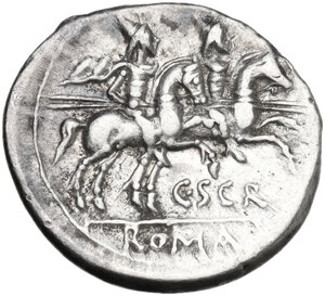 reverse: C. Scribonius. AR Denarius, 154 BC