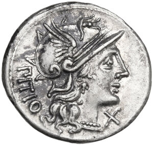 obverse: L. Sempronius Pitio. . AR Denarius, 148 BC