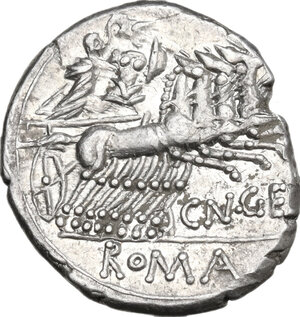 reverse: Cn. Gellius.. AR Denarius, 138 BC