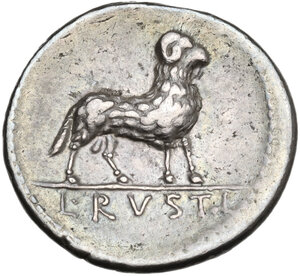 reverse: L. Rustius.. AR Denarius, 76 BC