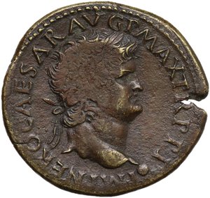 obverse: Nero (54-68).. AE Dupondius, Lugdunum mint, c. 66 AD