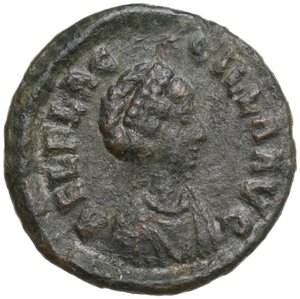 obverse: Aelia Flaccilla, wife of Theodosius I (died 386 AD).. AE 12.5mm. Siscia mint
