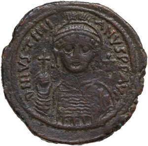 obverse: Justinian I (527-565).. AE Follis, Nicomedia mint