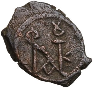 obverse: Justin II (565-578).. AE Pentanummium. Constantinople mint, 3rd officina