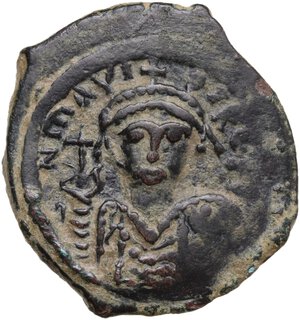 obverse: Maurice Tiberius (582-602).. AE Follis, Nicomedia mint, 1st officina. Dated RY 6 (587/8)