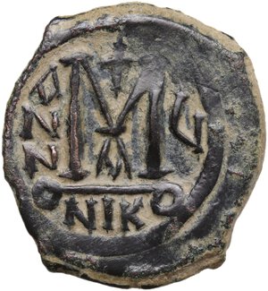reverse: Maurice Tiberius (582-602).. AE Follis, Nicomedia mint, 1st officina. Dated RY 6 (587/8)