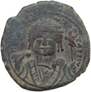 obverse: Maurice Tiberius (582-602).. AE Follis. Theoupolis (Antioch) mint. Dated RY 6 (587/8)