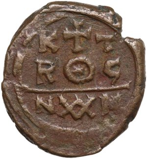 reverse: Maurice Tiberius (582-602).. AE Half Follis, Carthage mint