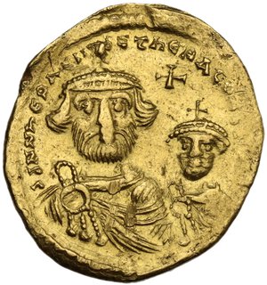obverse: Heraclius, with Heraclius Constantine (610-641).. AV Solidus, Constantinople mint