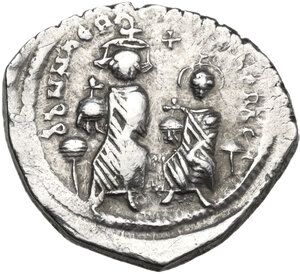 obverse: Heraclius, with Heraclius Constantine (610-641).. AR Hexagram, Constantinople mint