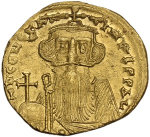 obverse: Constans II (641-668).. AV Solidus, Constantinople mint, 651-654 AD